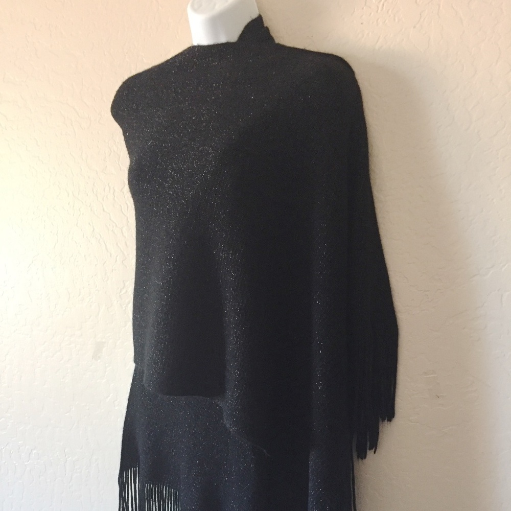 Knitted Acrylic Long Scarf  Fringe Silver Accent